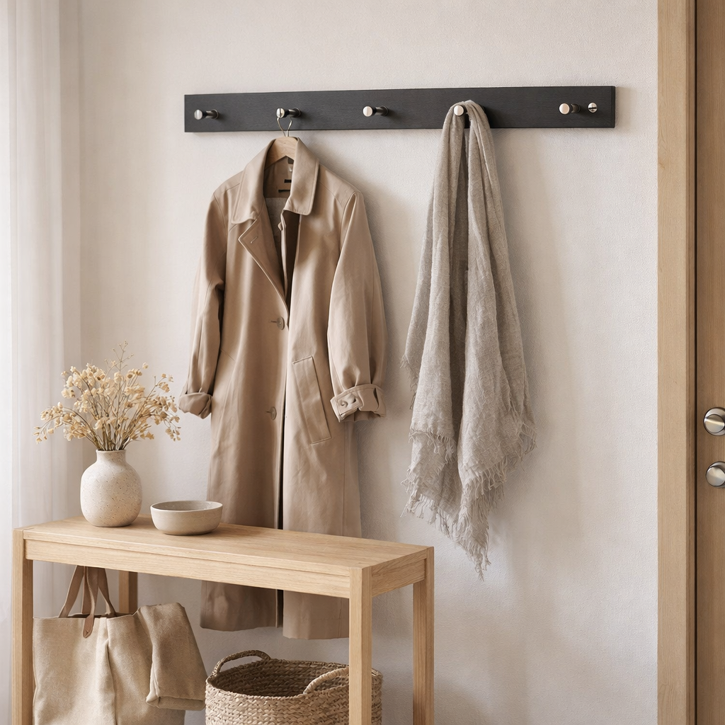 Porte-Manteau Padova - Noir, Pin/Acier, 70x5x2 cm en situation