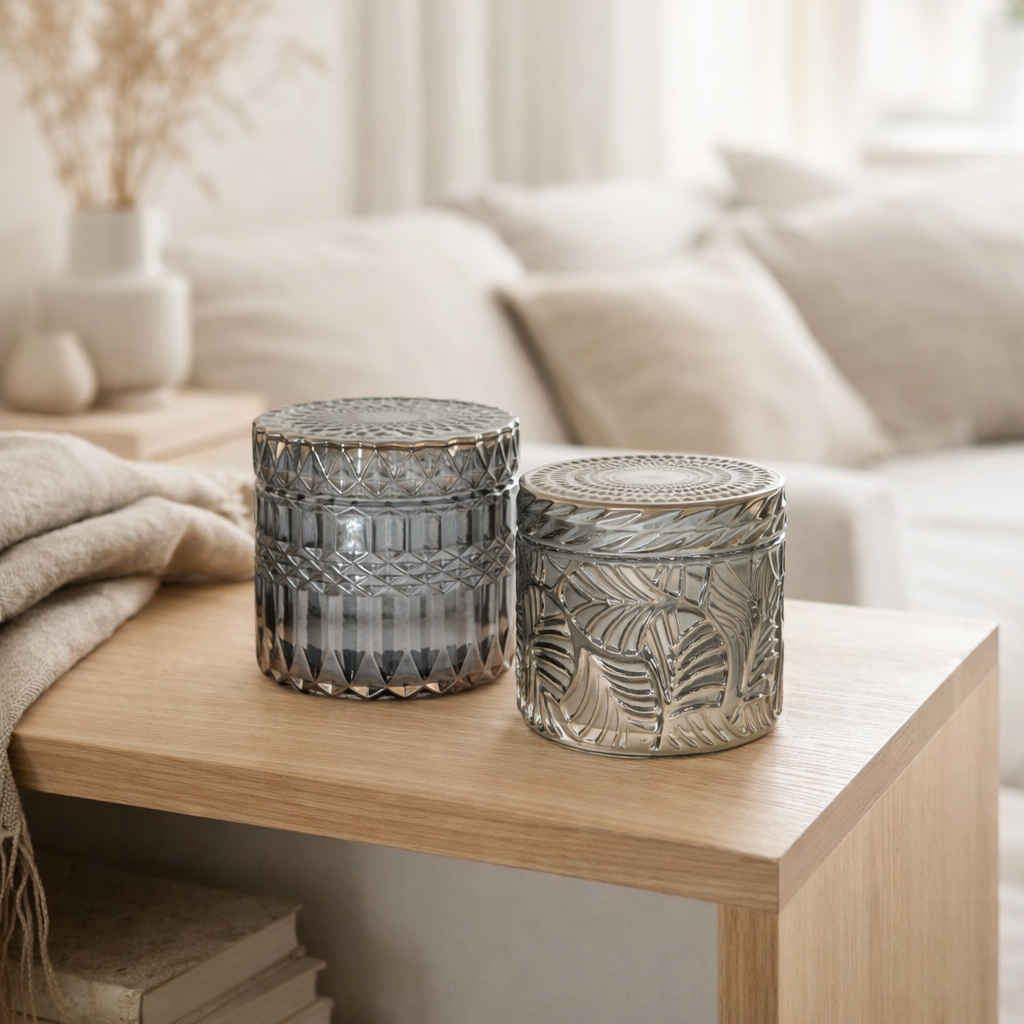 Pots - Fumé, Verre, Ø9x8,5 cm - Lot de 2 en situation