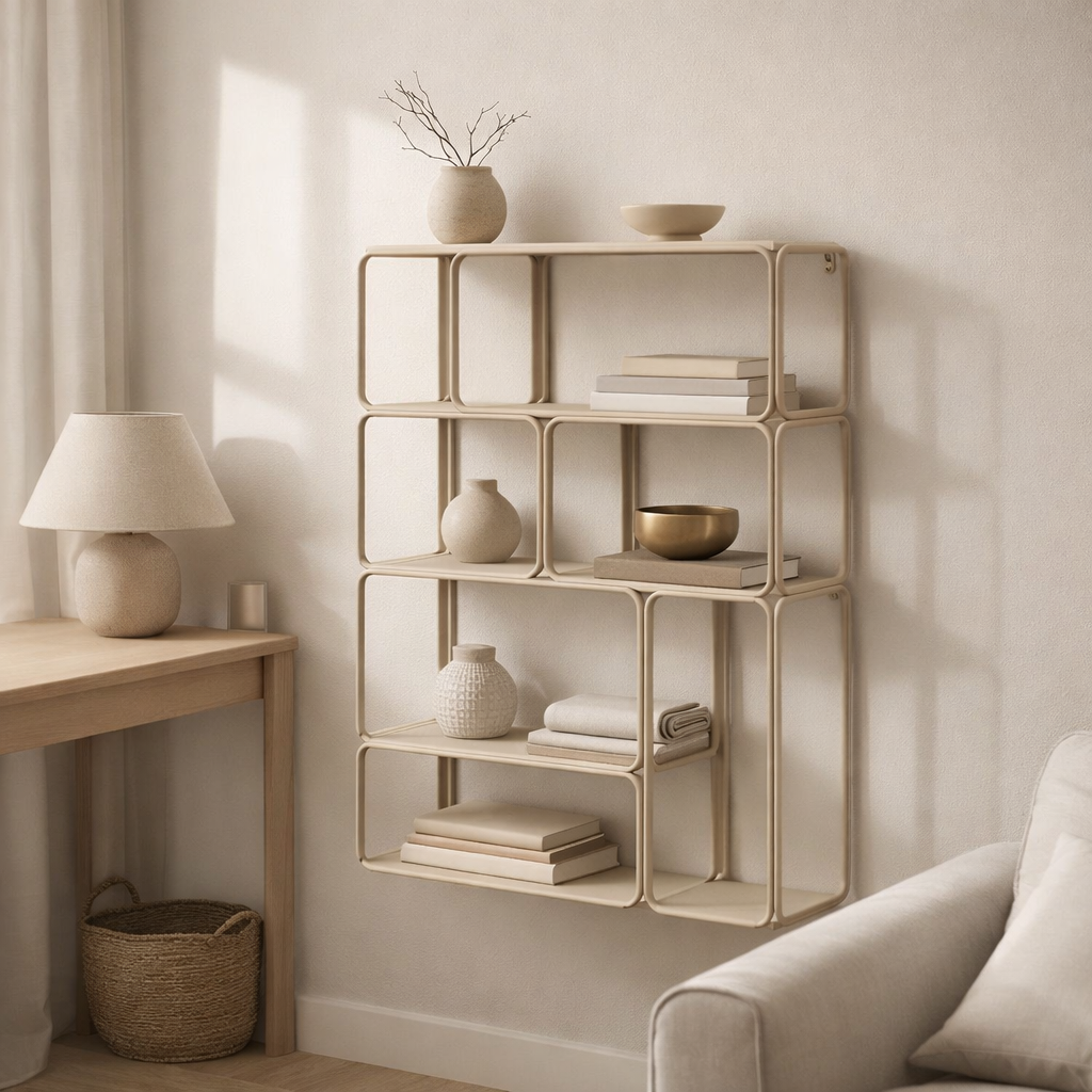 Lanciano Étagère murale, métal, beige, 48x18x64 cm en situation