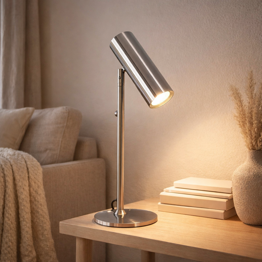 Lampe de table Paris, métal, argent en situation