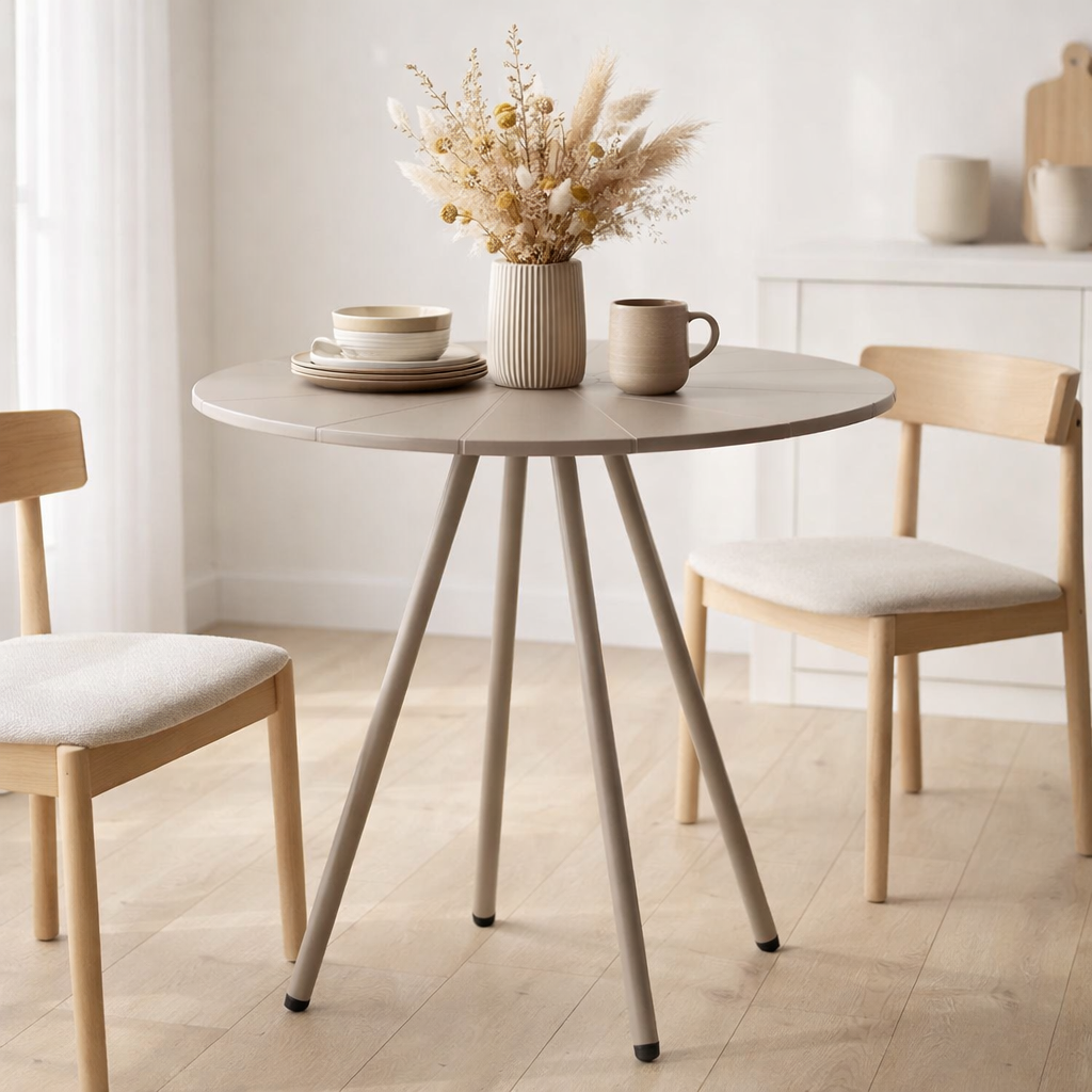 Table Bistro Barletta, polypropylène/acier, taupe, ø70x73,5 cm en situation