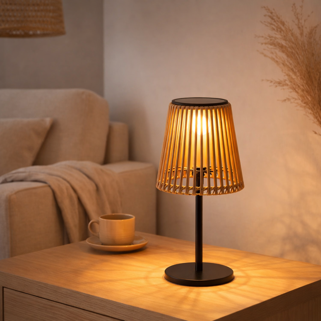 Lampe Salford, rechargeable avec panneau solaire intégré, marron/noir en situation