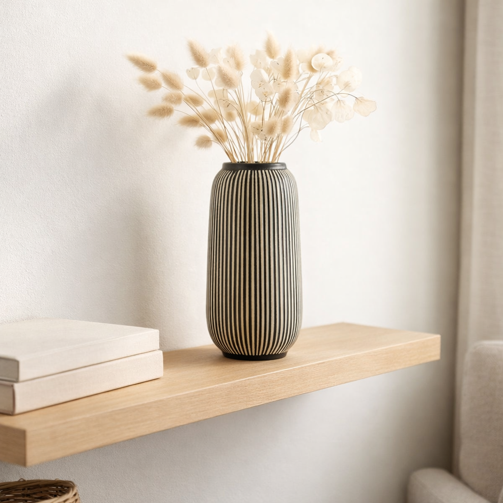 Vase - Calcaire, Noir/Blanc - Ø9,5x20 cm en situation