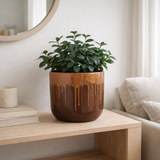 Pot de fleur J-Line Lee - marron brillant/orange - Ø 28 cm en situation
