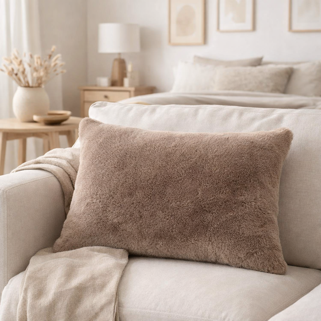 Coussin Evora - Marron clair, Polyester, Coton 45x60 cm en situation