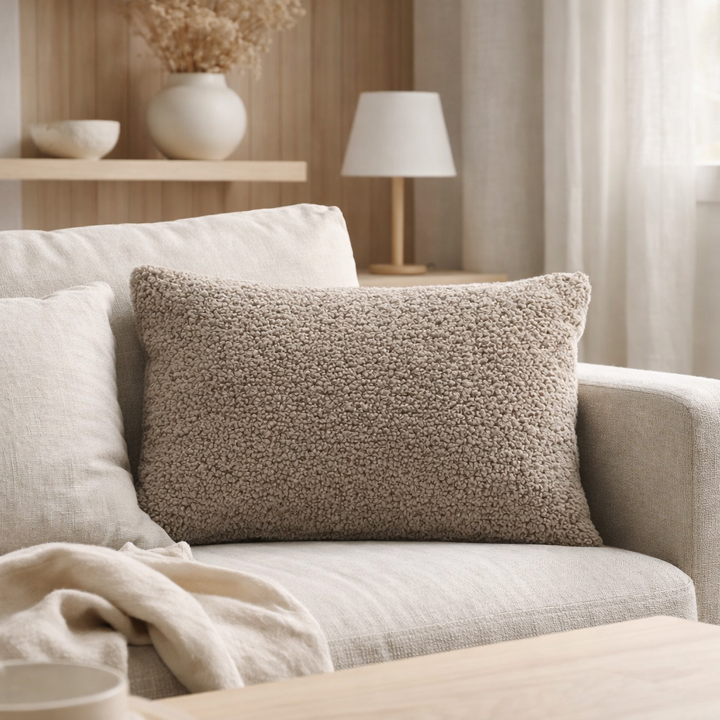 Coussin Tavira - Gris/Marron, 100% Polyester, 45x60 cm en situation