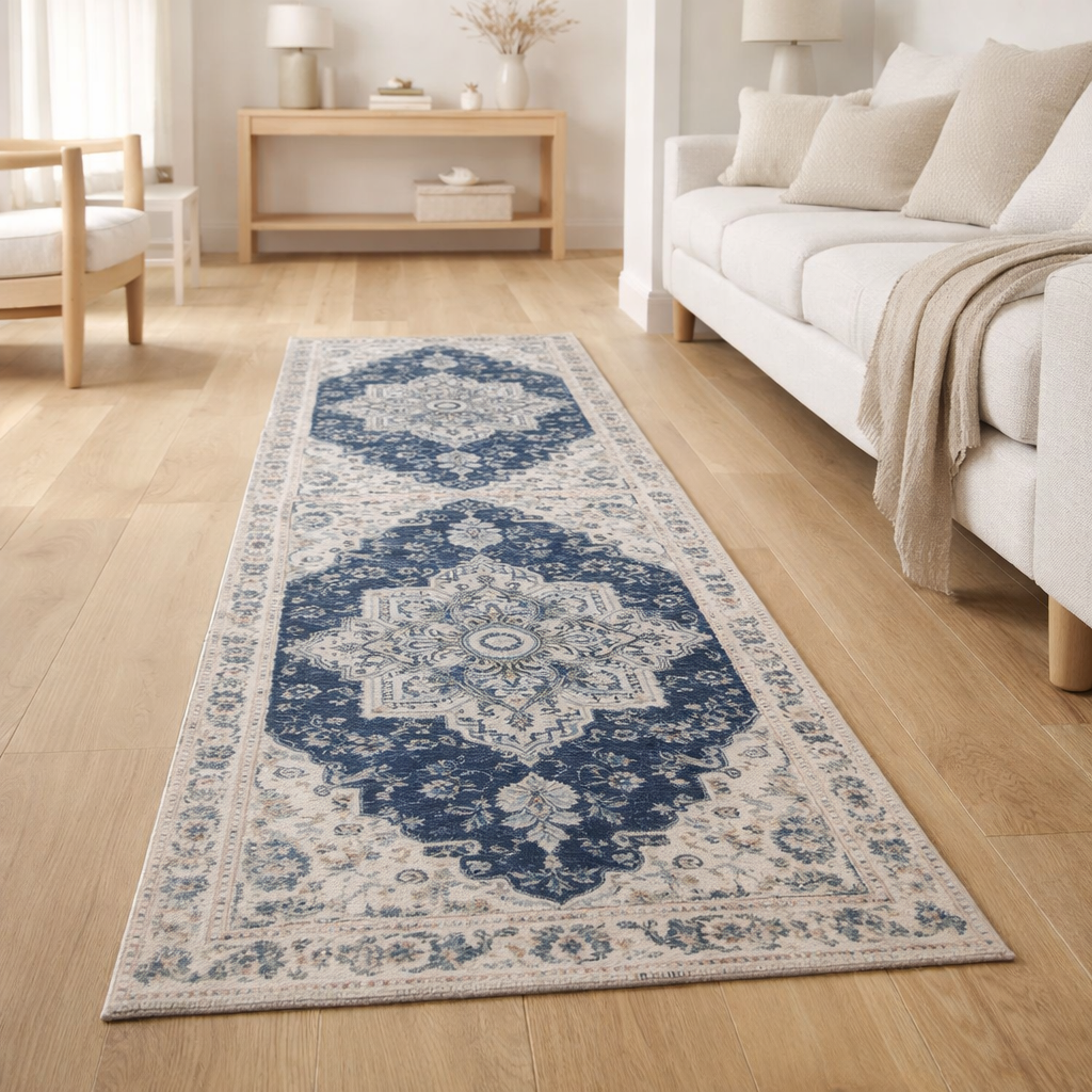 Tapis de Couloir Havana - Polyester Chenille, Bleu - 80x200 cm en situation