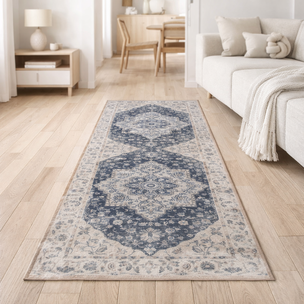 Tapis de Couloir Havana - Polyester Chenille, Bleu - 80x200 cm en situation