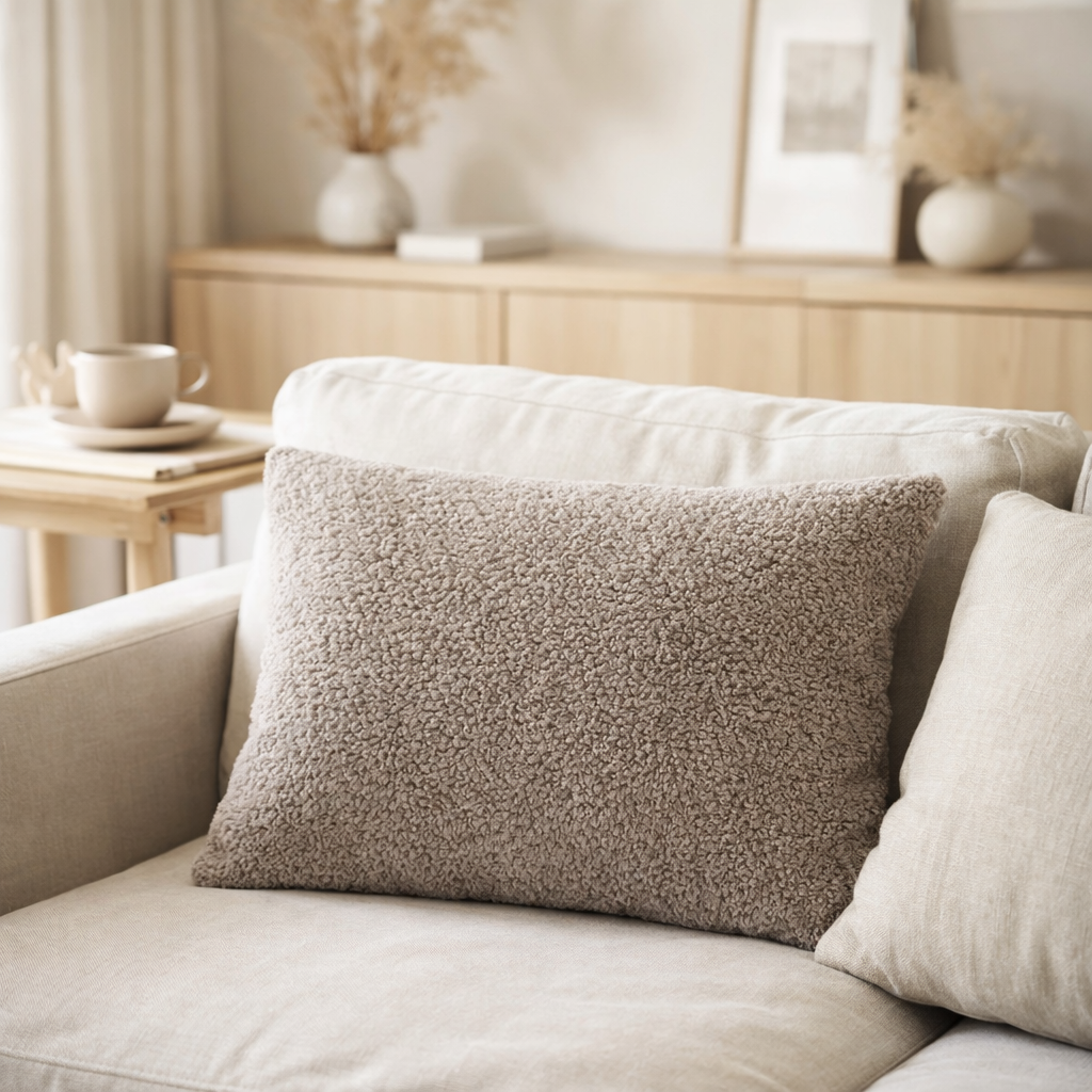 Coussin Tavira - Gris/Marron, 100% Polyester, 45x60 cm en situation