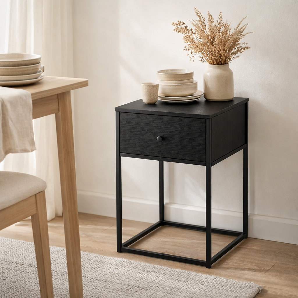 Table d'appoint Vita - noir, acier, 40x40x55cm en situation