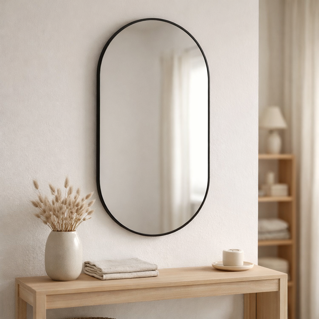 Miroir Madrid - Noir, Aluminium/Verre, 50x80 cm en situation