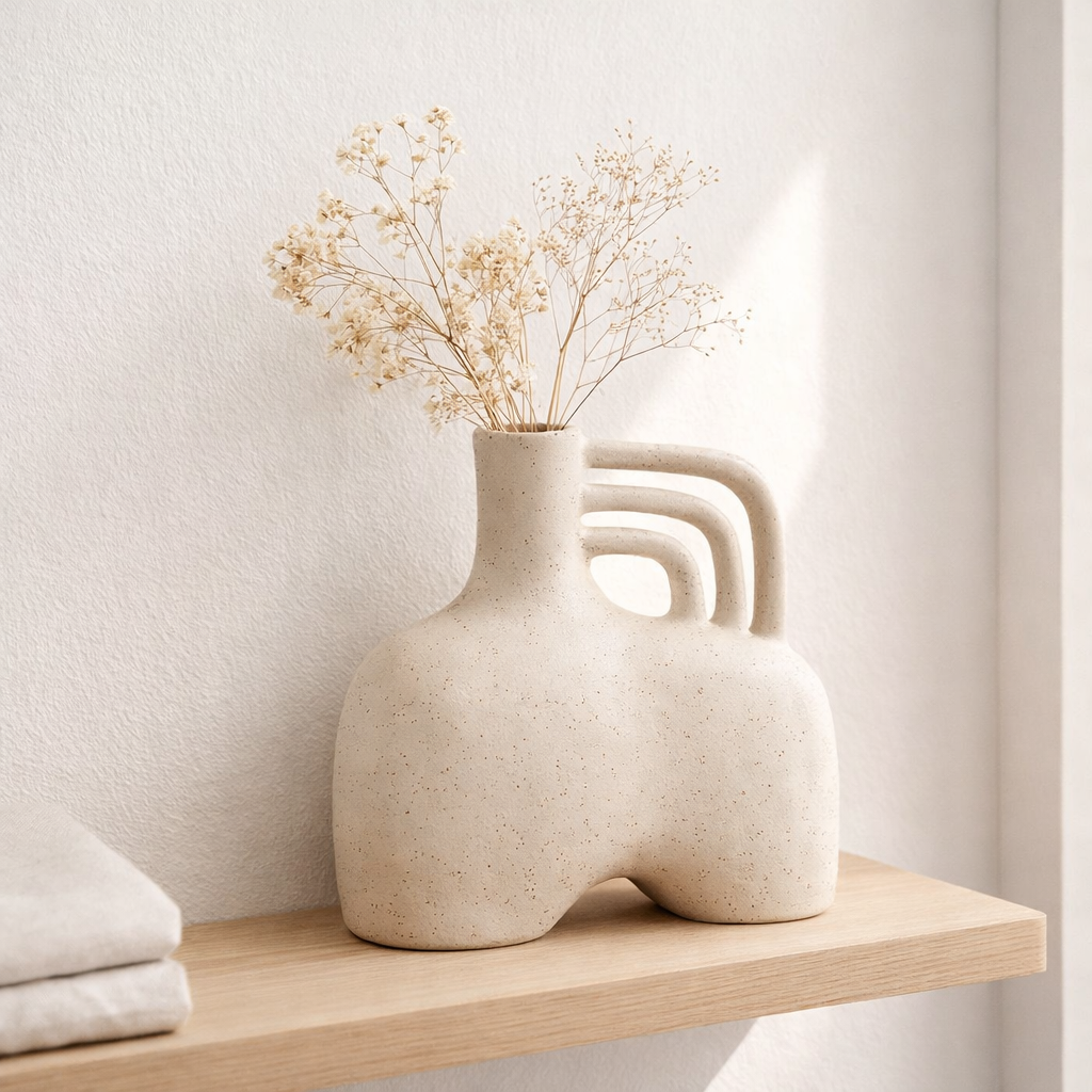 Vase - Vase, céramique, beige, 18,5x8x19,5 cm en situation
