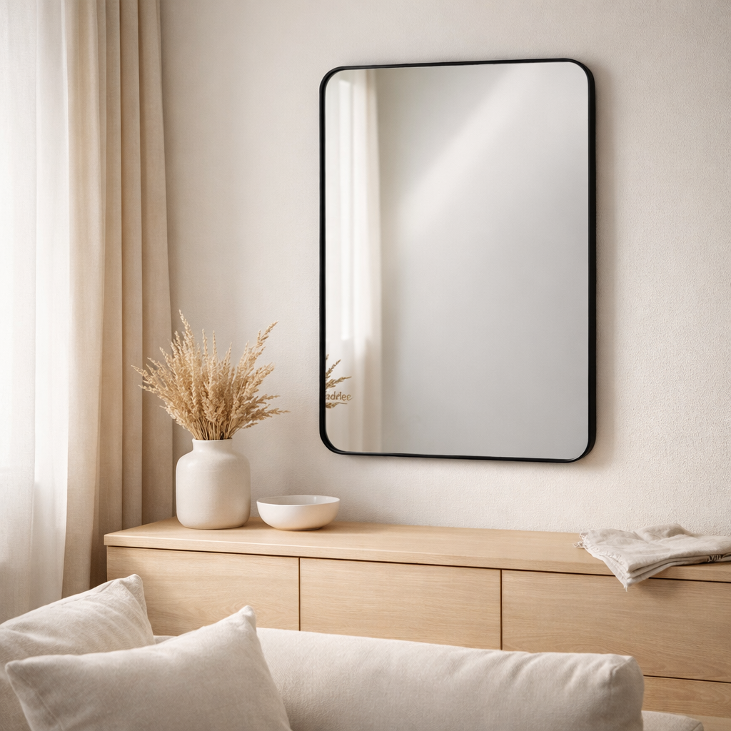 Miroir Madrid - Noir, Aluminium/Verre, 50x70 cm en situation