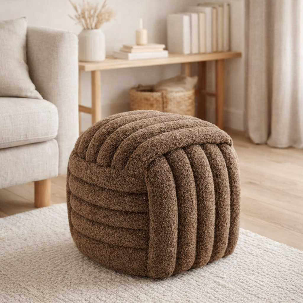 Pouf Napier, marron, 48x48x43 cm, HN1294 en situation