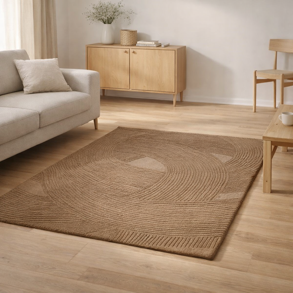 Tapis Pune, tufté main, marron, 160x230 cm en situation