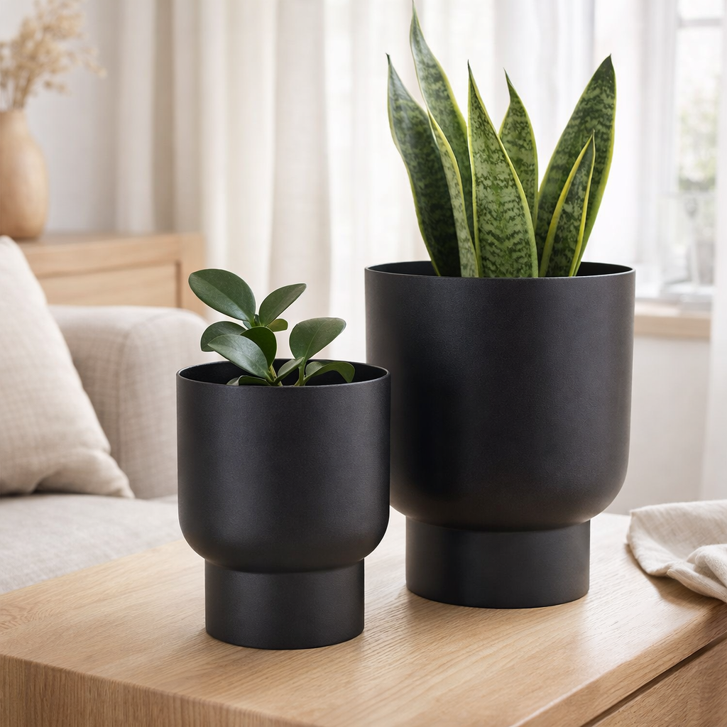 Pots de Fleurs Fulda - Métal, Noir - Lot de 2 en situation