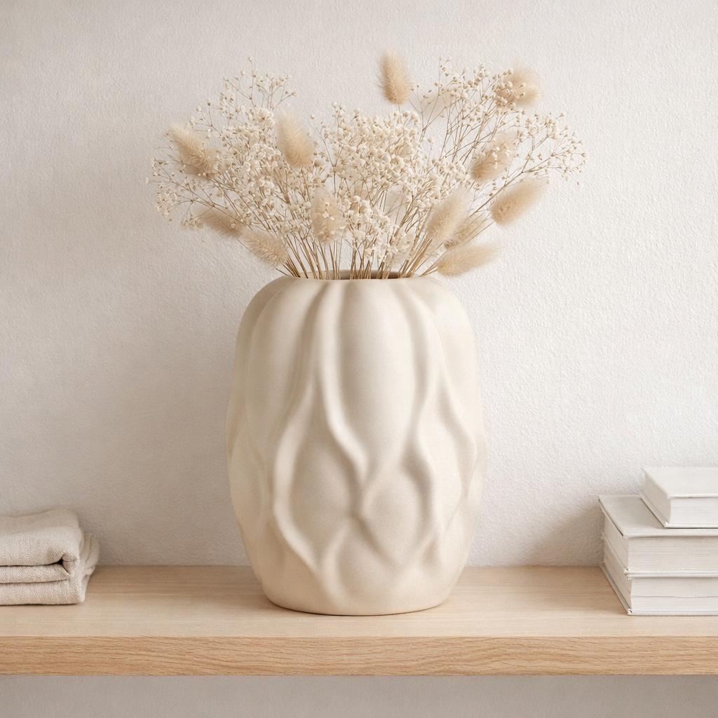 Vase - Vase, céramique, beige, 19,5x19,5x26 cm en situation