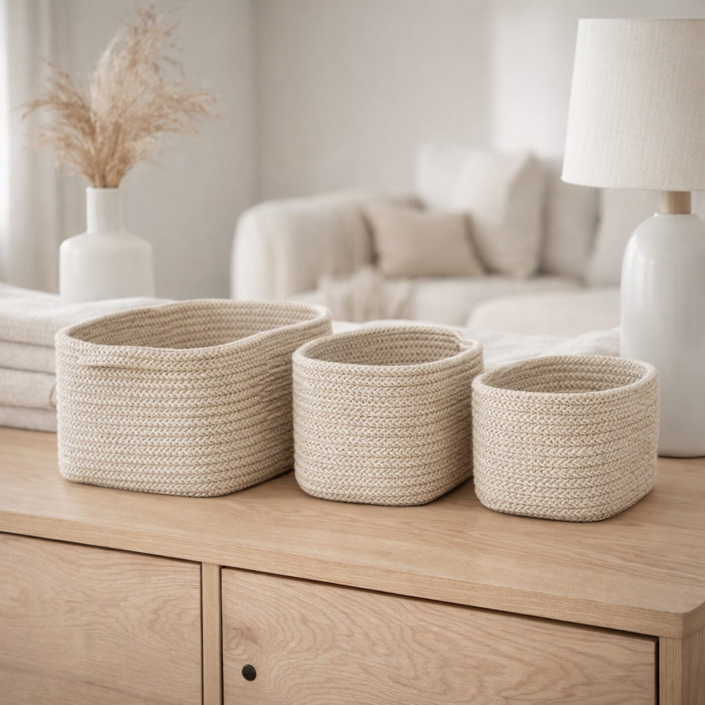 Paniers Teixo - Coton, Beige - Lot de 3 en situation