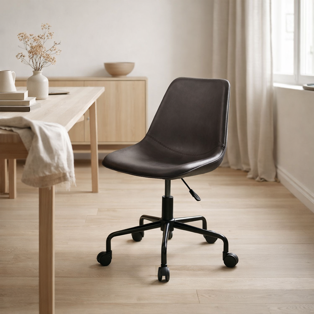 Chaise de bureau Monaco - Marron, PU/Acier, 56x48x93 cm en situation