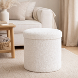 Pouf Medford - Blanc, Polyester/Mousse/Contreplaqué, 36,5x42,5x37,5 cm en situation