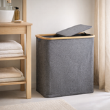 Noto Panier à Linge - Gris Foncé, Bambou/Textile, 54x33x54 cm en situation