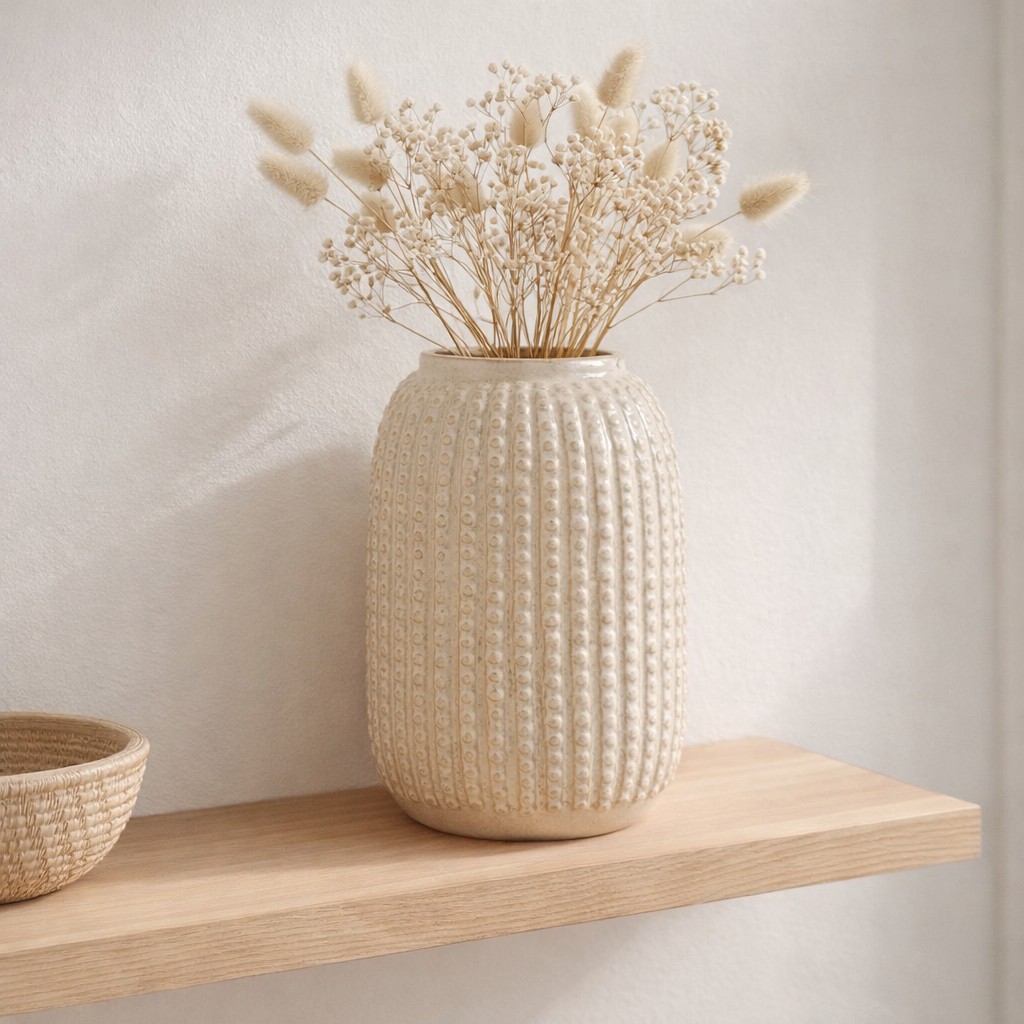 Vase - Beige, Grès, Ø16x25,5 cm en situation