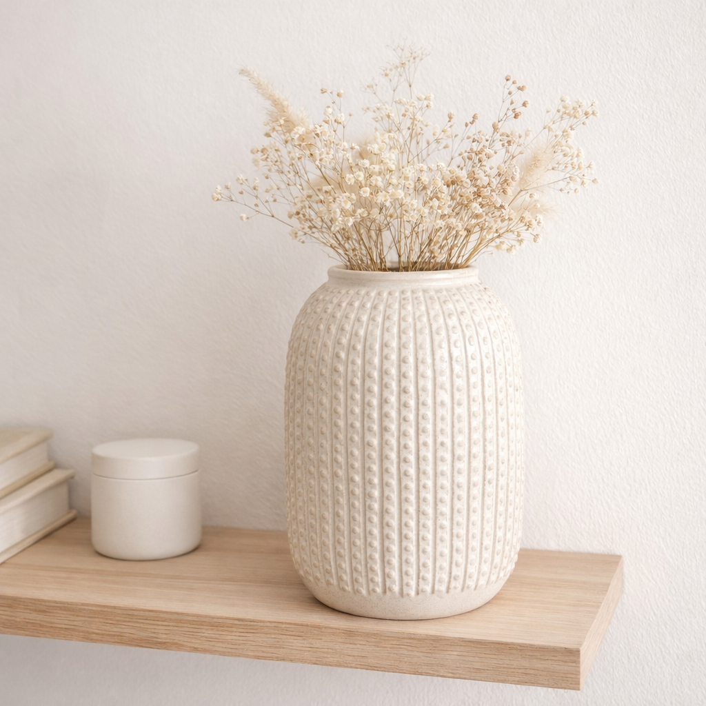 Vase - Beige, Grès, Ø16x25,5 cm en situation