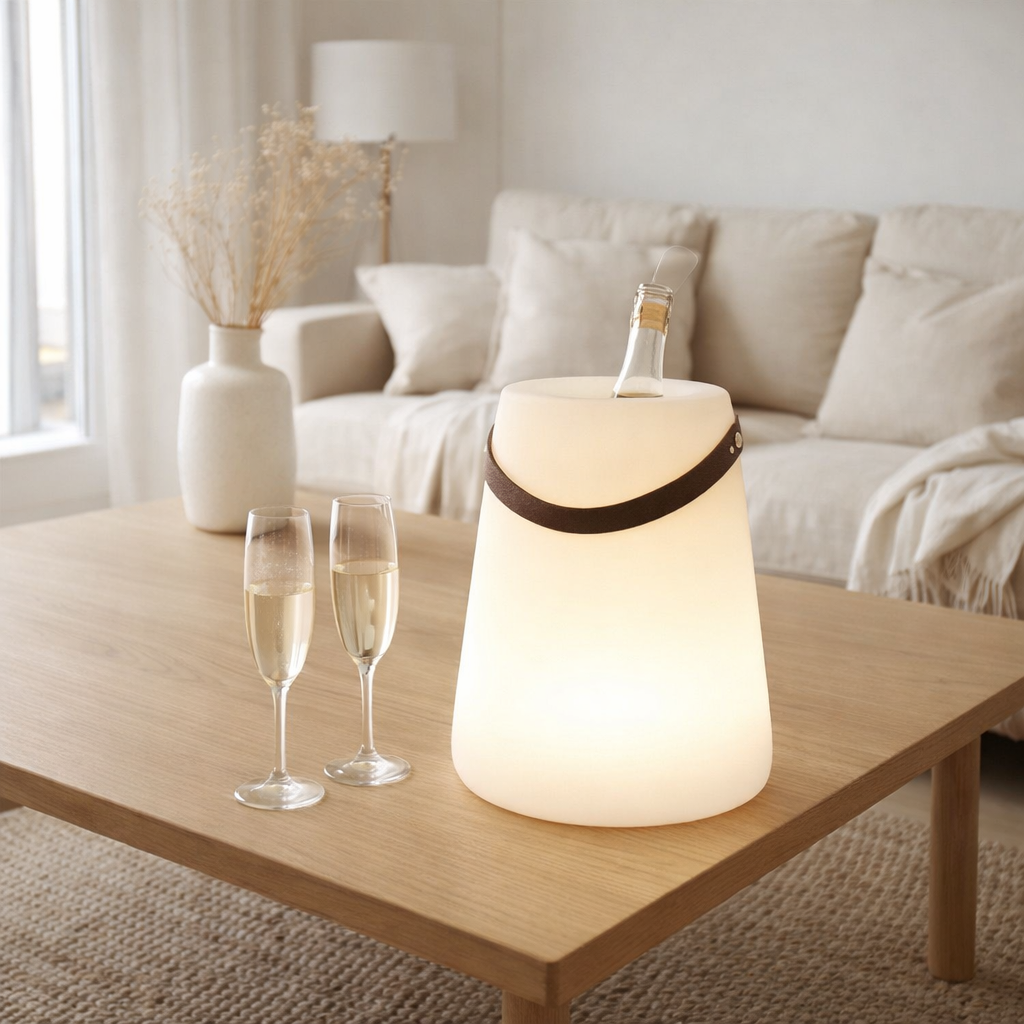 Refroidisseur à vin LED Bristol - Blanc, PP, 25x25x37,5 cm, rechargeable en situation