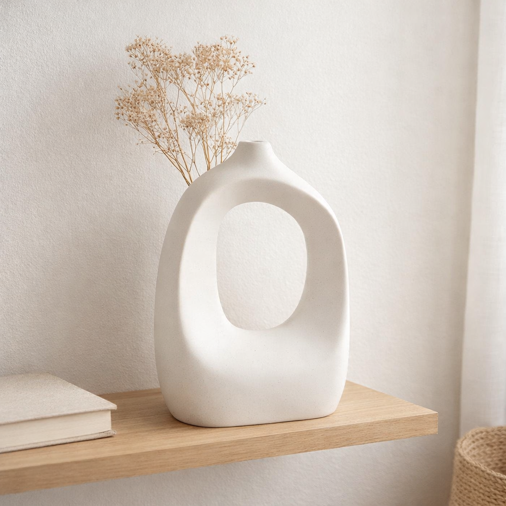 Vase - Blanc, Grès, 19x9x28,5 cm en situation
