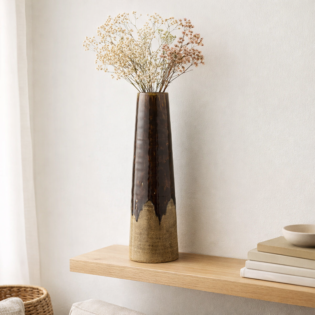 Vase, céramique, marron, ø12,5x48 cm en situation