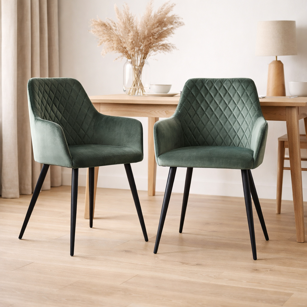 Chaise de salle à manger Harbo - Velours, Acier, Vert - Lot de 2 en situation