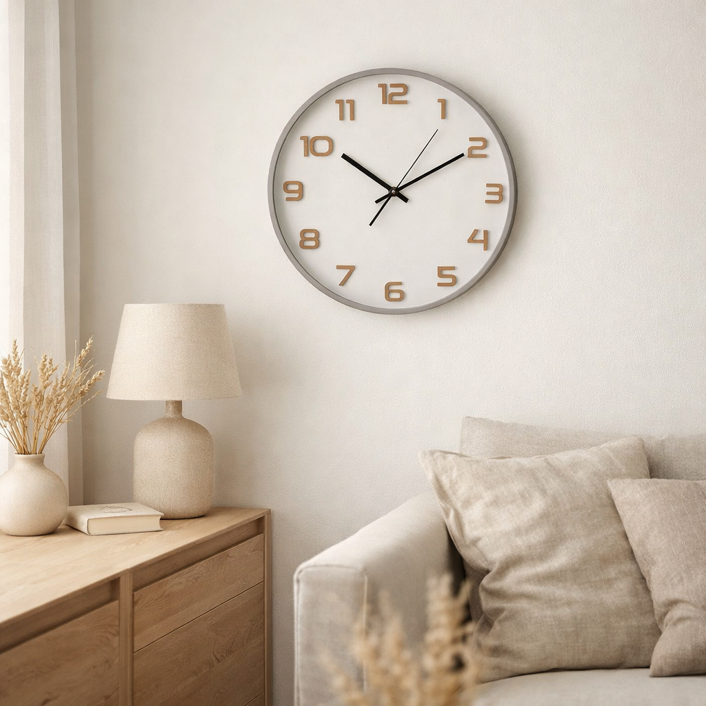 Horloge Murale Greenwich - Gris, Verre, Plastique, Ø35cm en situation