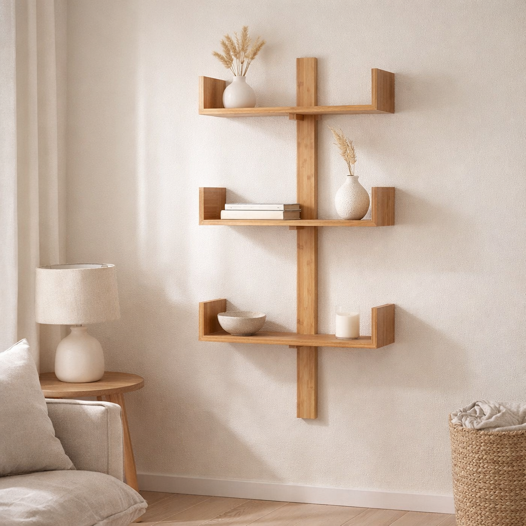 Villa Shelf - Etagère murale, bambou, naturel 50x102 cm en situation