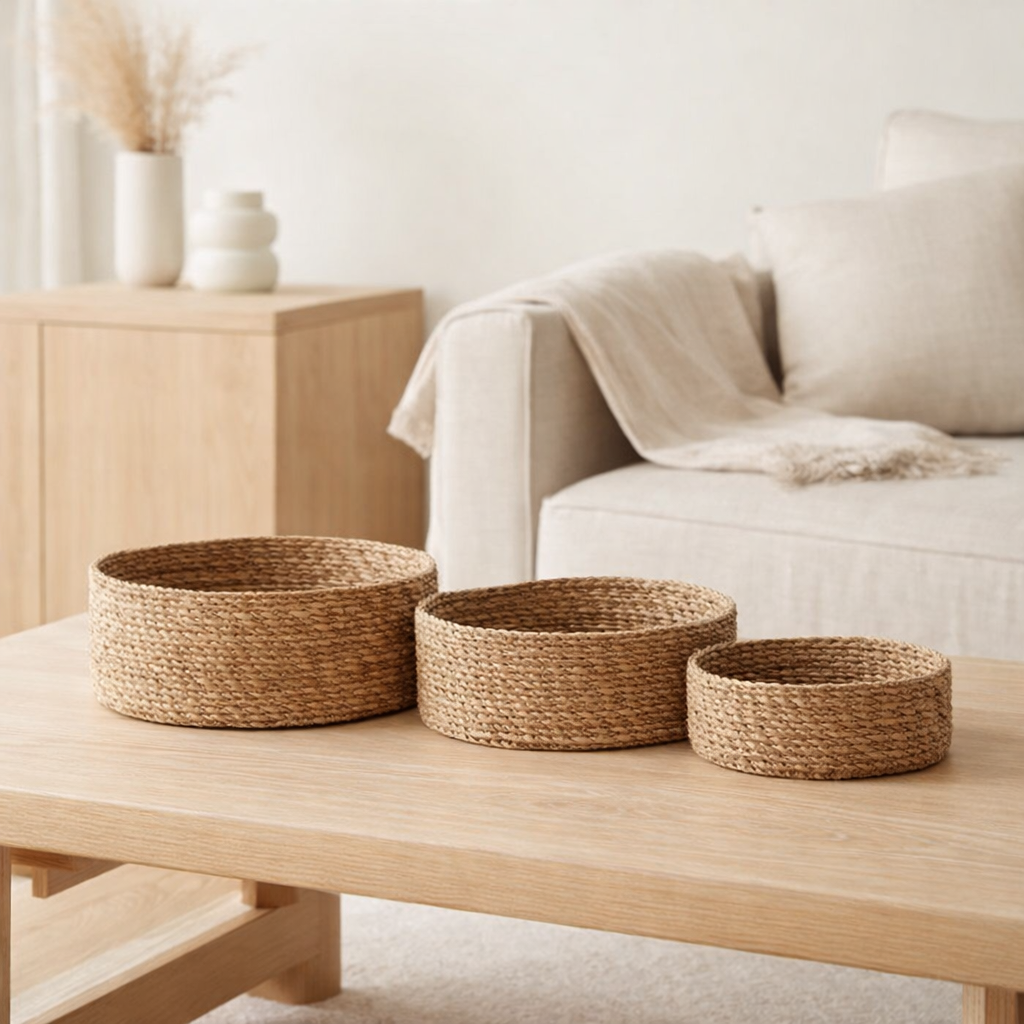 Batam Basket - Panier, jonc de mer, naturel, lot de 3 en situation