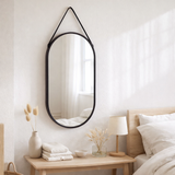 Miroir Trapani - Noir, Acier/Cuir Artificiel, 35x60 cm en situation