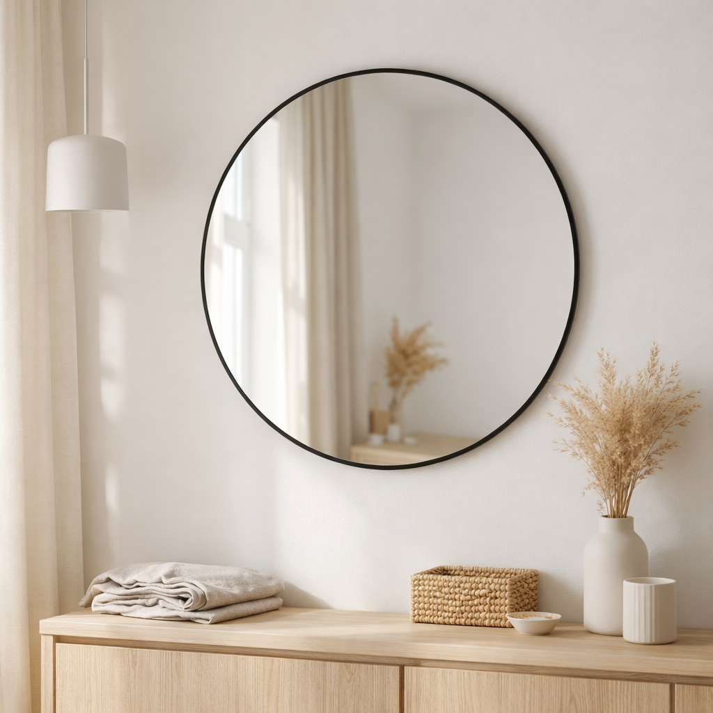 Miroir Madrid - Noir, Aluminium/Verre, Ø60 cm en situation