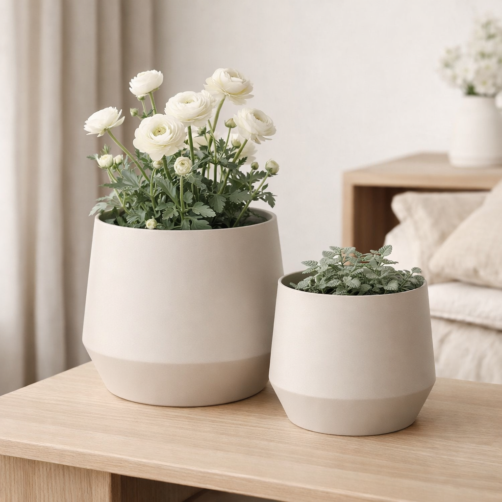 Trofa Flower Pot - Pot de fleurs, acier, sable, lot de 2 en situation