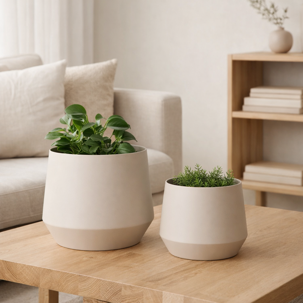 Trofa Flower Pot - Pot de fleurs, acier, sable, lot de 2 en situation