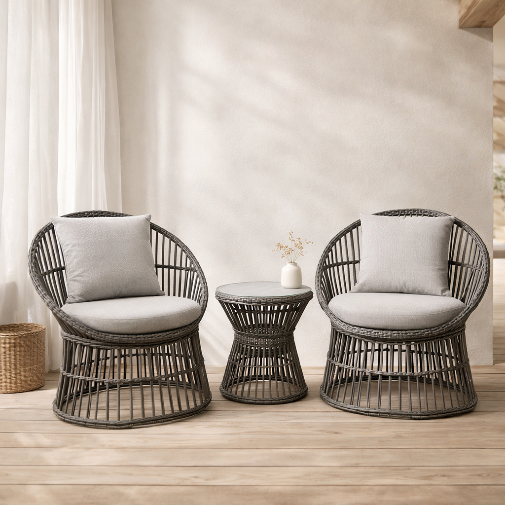 Natal Lounge Set - Lounge Set, rotin, gris, incl. Coussins en situation