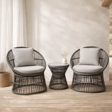 Natal Lounge Set - Lounge Set, rotin, gris, incl. Coussins en situation
