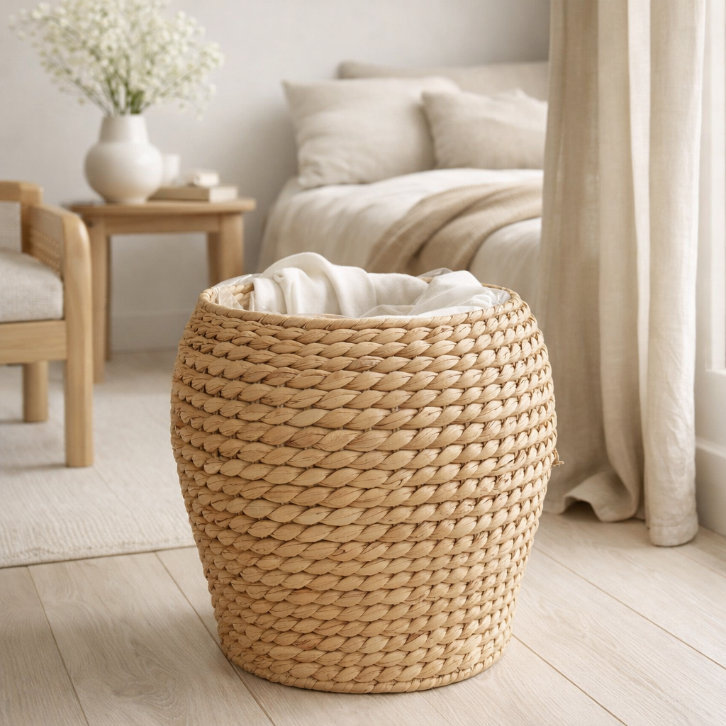 Panier Denia - Naturel, Jacinthe d'Eau, Ø34,5x34,5cm en situation