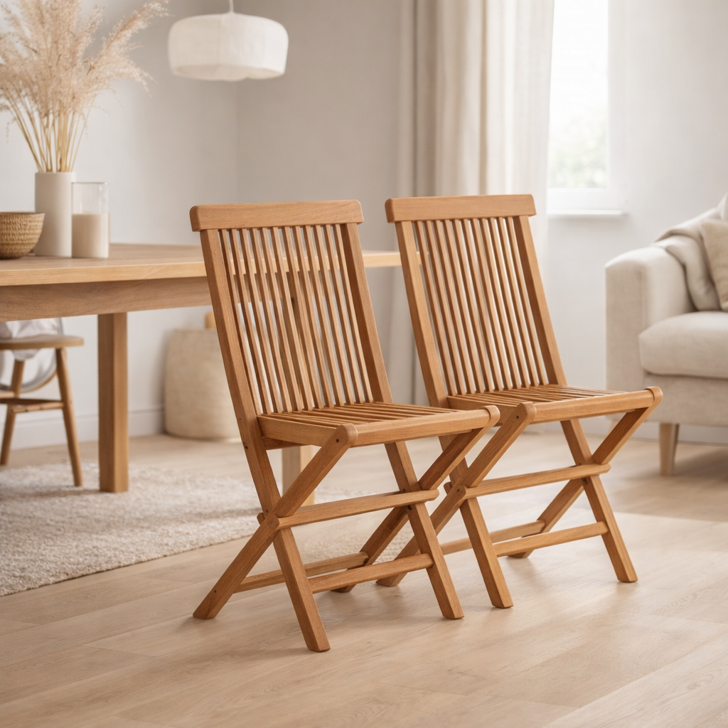 Chaise de jardin, lot de 2, teck en situation