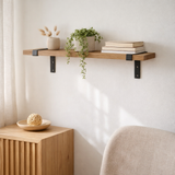 Autonie murale de Louxor - Natural / Black, MDF / placage de cendres / métal, 50x15x10 cm en situation