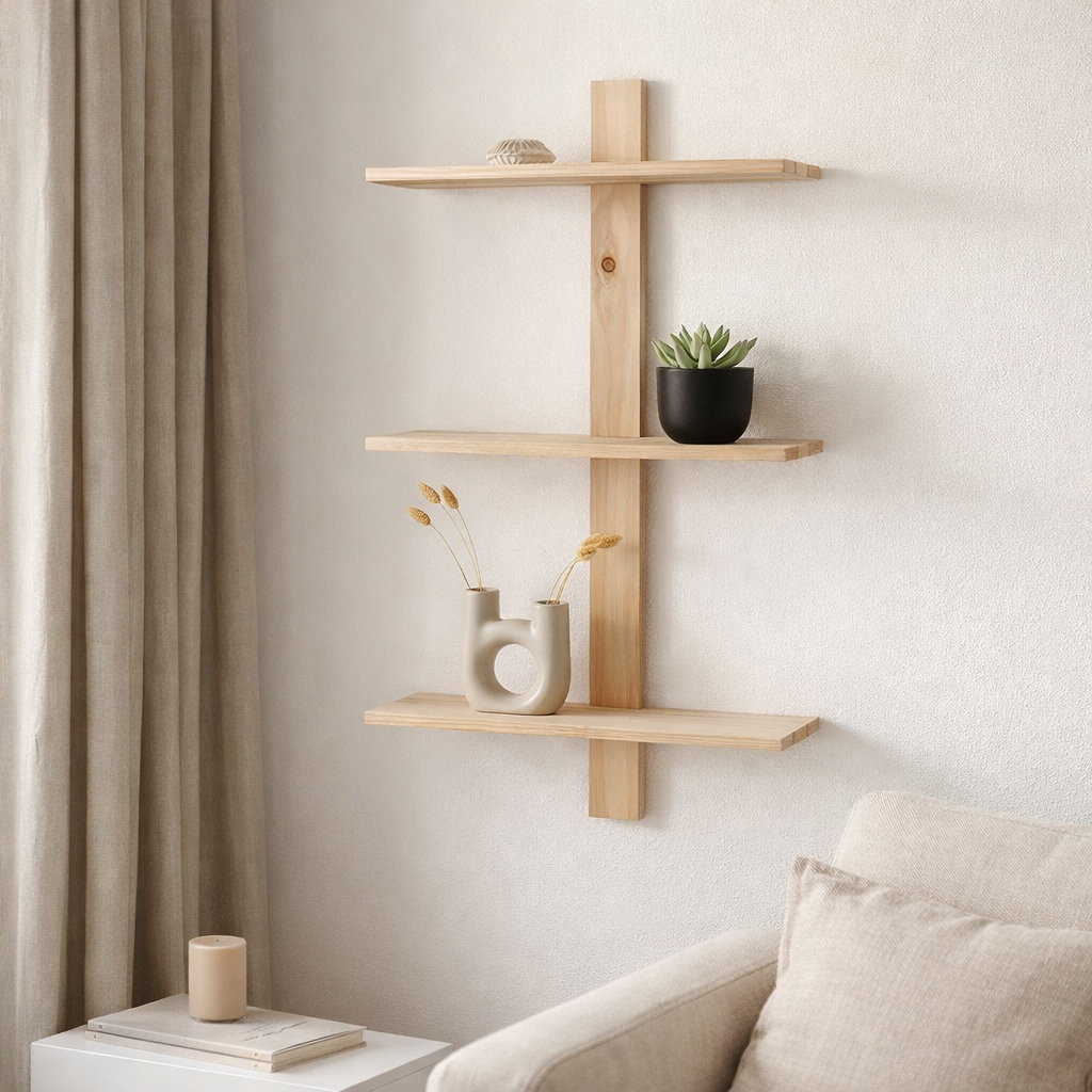 Étagère Almelo - Bois Naturel, Pinède, 50x15x83 cm en situation