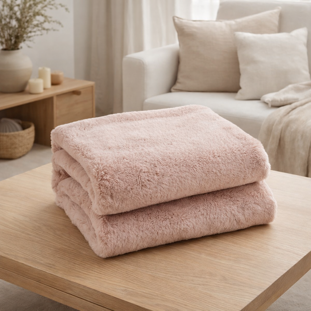 J-Line Plaid Cutie - Couverture Polaire – Polyester – 180x130 cm – Rose Clair en situation
