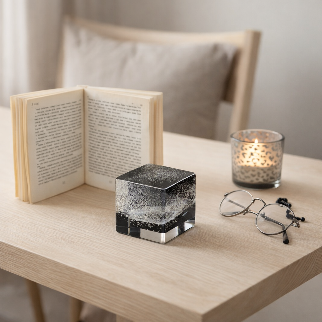 Presse-papier J-Line Layers - verre - noir/argent - petit en situation