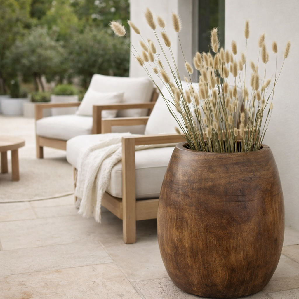 J -line Flowerpot Paulownia - Wood - Brown - Grand - Ø 43 cm en situation