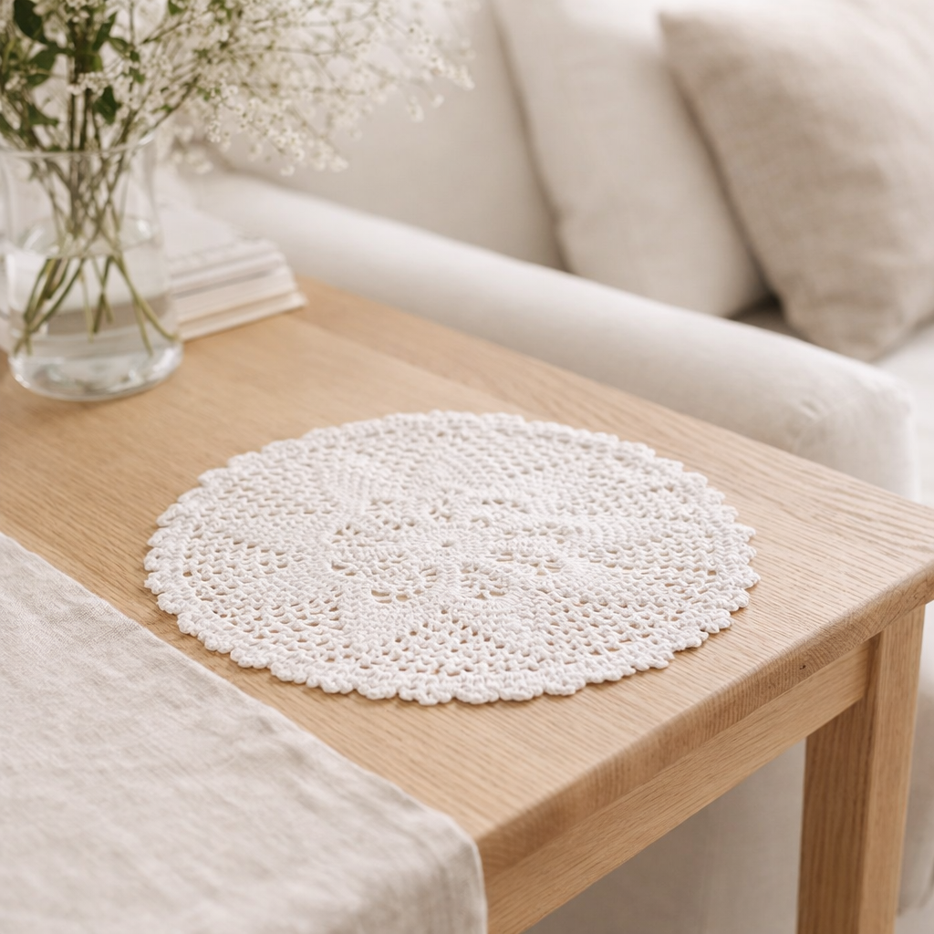 J-Line Napperon Mia Lace Cotton Banc en situation