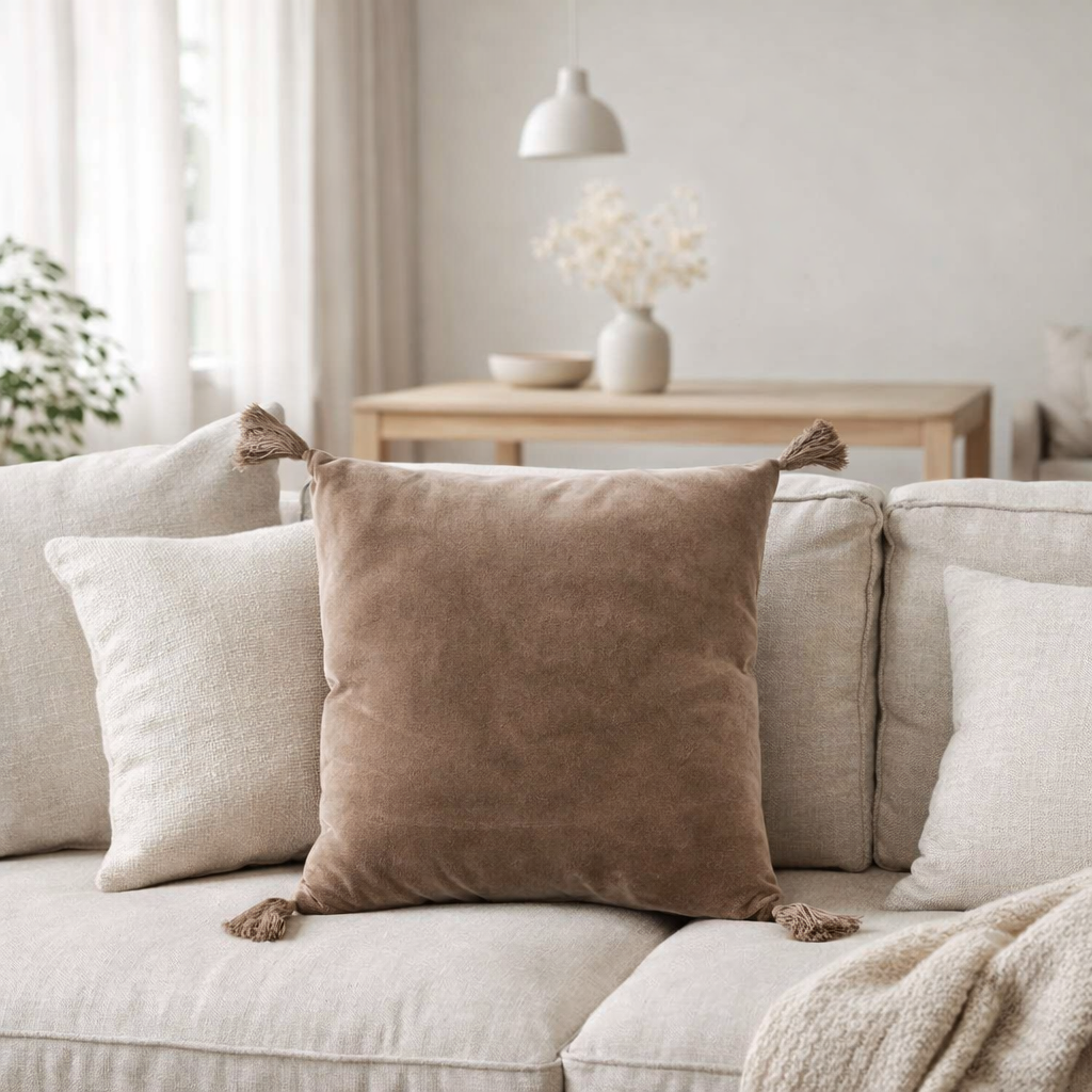 Coussin J-Line Brush - coton/velours - marron en situation