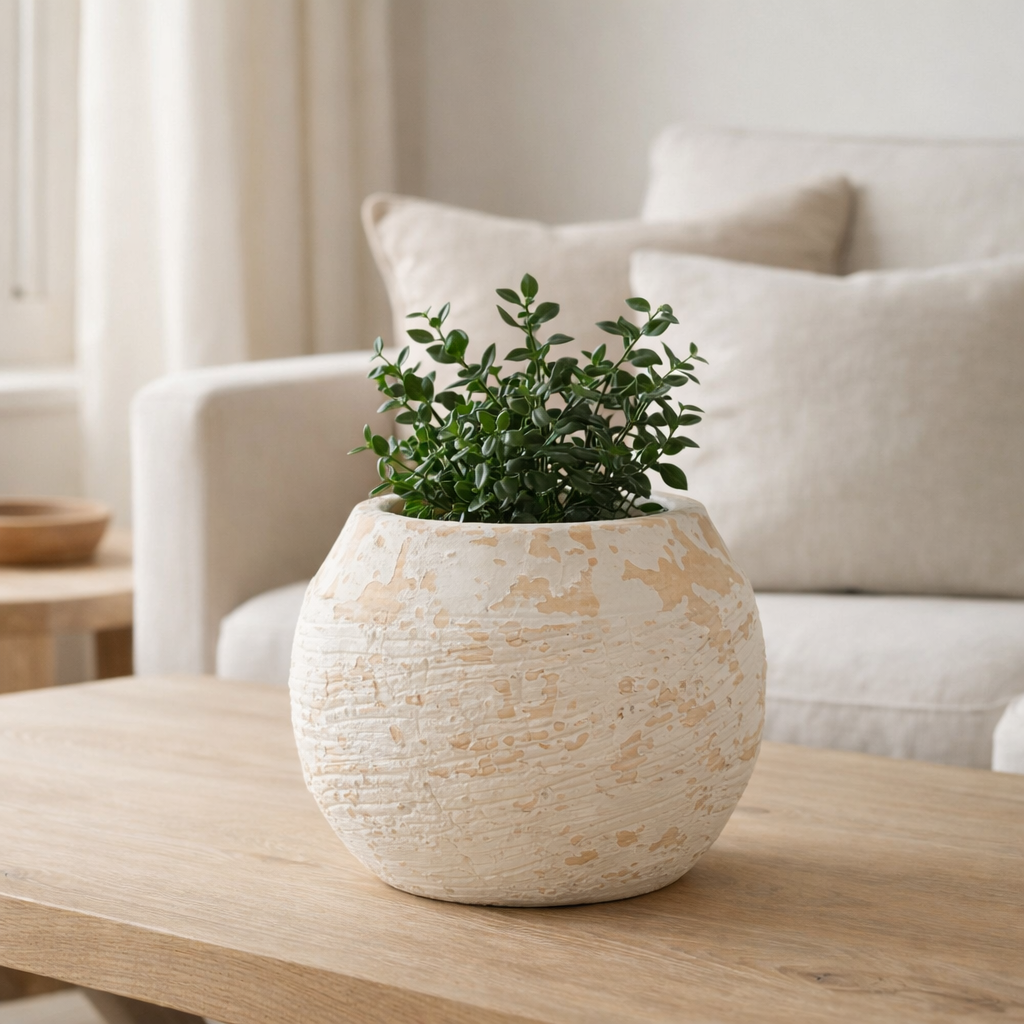 J -line Flowerpot Clay Rustic - Ciment - White - Small - Ø 17 cm en situation